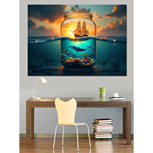 Şişede Deniz Manzarası Dekoratif Kanvas - Mdf Ahşap Tablo 50x70 cm