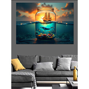 Şişede Deniz Manzarası Dekoratif Kanvas - Mdf Ahşap Tablo 50x70 cm