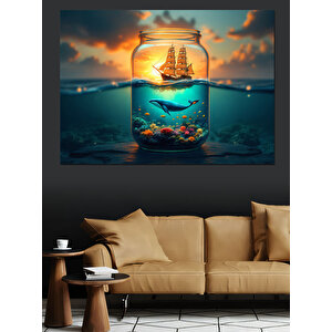 Şişede Deniz Manzarası Dekoratif Kanvas - Mdf Ahşap Tablo