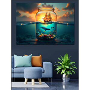 Şişede Deniz Manzarası Dekoratif Kanvas - Mdf Ahşap Tablo