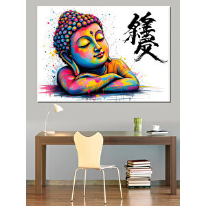 Rahatlamış Renkli Buda Çizimi Dekoratif Kanvas - Mdf Ahşap Tablo 100x140 cm