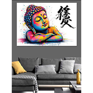 Rahatlamış Renkli Buda Çizimi Dekoratif Kanvas - Mdf Ahşap Tablo 100x140 cm