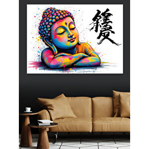 Rahatlamış Renkli Buda Çizimi Dekoratif Kanvas - Mdf Ahşap Tablo 100x140 cm