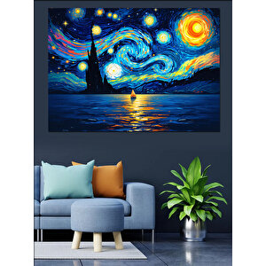 Yıldızlı Gece Ve Yelkenli Dekoratif Kanvas - Mdf Ahşap Tablo 100x140 cm