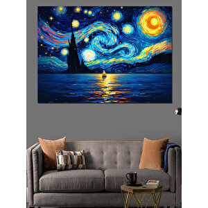 Yıldızlı Gece Ve Yelkenli Dekoratif Kanvas - Mdf Ahşap Tablo 100x140 cm