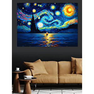 Yıldızlı Gece Ve Yelkenli Dekoratif Kanvas - Mdf Ahşap Tablo