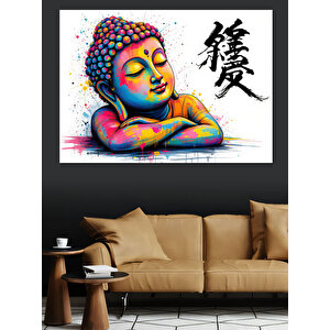 Rahatlamış Renkli Buda Çizimi Dekoratif Kanvas - Mdf Ahşap Tablo 70x100 cm