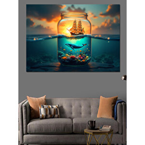 Şişede Deniz Manzarası Dekoratif Kanvas - Mdf Ahşap Tablo 100x140 cm