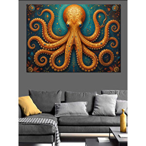 Turuncu Ahtapot Detaylı Çizim Dekoratif Kanvas - Mdf Ahşap Tablo 100x140 cm