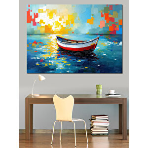 Renkli Piksel Arasında Kayık Dekoratif Kanvas - Mdf Ahşap Tablo 50x70 cm
