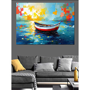 Renkli Piksel Arasında Kayık Dekoratif Kanvas - Mdf Ahşap Tablo 50x70 cm