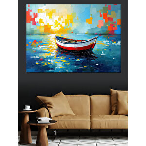 Renkli Piksel Arasında Kayık Dekoratif Kanvas - Mdf Ahşap Tablo 50x70 cm