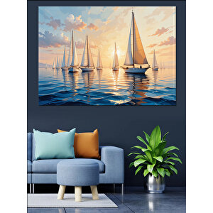Yelkenli Tekne Deniz Huzur Dekoratif Kanvas - Mdf Ahşap Tablo 50x70 cm
