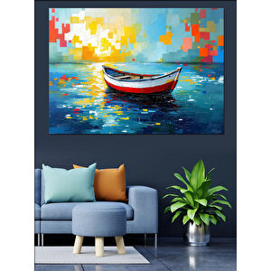 Renkli Piksel Arasında Kayık Dekoratif Kanvas - Mdf Ahşap Tablo
