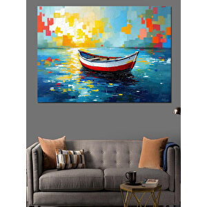 Renkli Piksel Arasında Kayık Dekoratif Kanvas - Mdf Ahşap Tablo