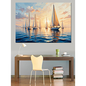 Yelkenli Tekne Deniz Huzur Dekoratif Kanvas - Mdf Ahşap Tablo