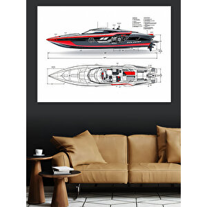 Tekne Tasarım Çizimi Dekoratif Kanvas - Mdf Ahşap Tablo 35x50 cm