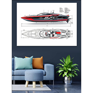 Tekne Tasarım Çizimi Dekoratif Kanvas - Mdf Ahşap Tablo 35x50 cm