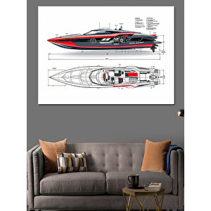 Tekne Tasarım Çizimi Dekoratif Kanvas - Mdf Ahşap Tablo 35x50 cm