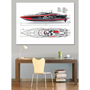 Tekne Tasarım Çizimi Dekoratif Kanvas - Mdf Ahşap Tablo