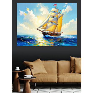 Yelkenli Tekne Deniz Manzarası Dekoratif Kanvas - Mdf Ahşap Tablo