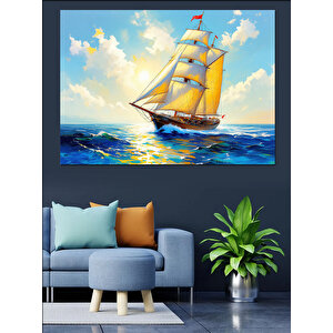 Yelkenli Tekne Deniz Manzarası Dekoratif Kanvas - Mdf Ahşap Tablo