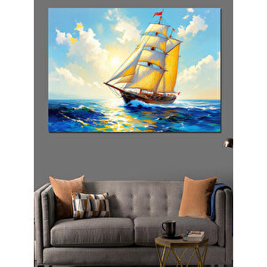 Yelkenli Tekne Deniz Manzarası Dekoratif Kanvas - Mdf Ahşap Tablo 100x140 cm