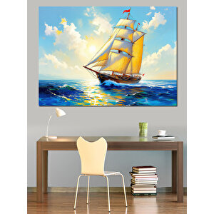 Yelkenli Tekne Deniz Manzarası Dekoratif Kanvas - Mdf Ahşap Tablo 100x140 cm