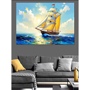 Yelkenli Tekne Deniz Manzarası Dekoratif Kanvas - Mdf Ahşap Tablo 100x140 cm