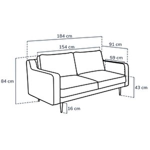 Klem Slim İkili Koltuk Ahşap Ayak - Keten Beton Gri
