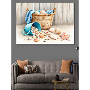Deniz Kabuğu Ve Yıldızlar Dekoratif Kanvas - Mdf Ahşap Tablo 35x50 cm
