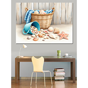 Deniz Kabuğu Ve Yıldızlar Dekoratif Kanvas - Mdf Ahşap Tablo 35x50 cm