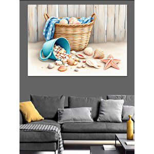 Deniz Kabuğu Ve Yıldızlar Dekoratif Kanvas - Mdf Ahşap Tablo