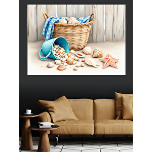Deniz Kabuğu Ve Yıldızlar Dekoratif Kanvas - Mdf Ahşap Tablo