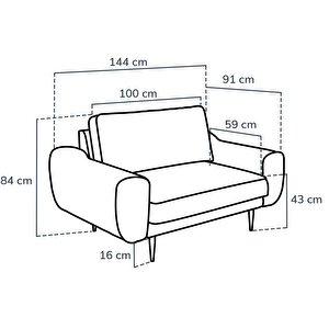 Klem Loveseat Ahşap Ayak - Doğal Doku