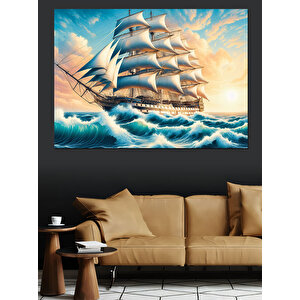 Denizde Yelkenli Macerası Dekoratif Kanvas - Mdf Ahşap Tablo 100x140 cm
