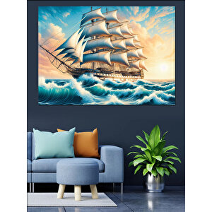 Denizde Yelkenli Macerası Dekoratif Kanvas - Mdf Ahşap Tablo 100x140 cm