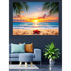 Tropikal Sahil Günbatımı Dekoratif Kanvas - Mdf Ahşap Tablo 70x100 cm