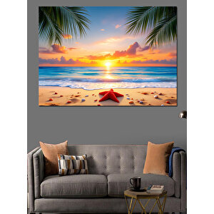 Tropikal Sahil Günbatımı Dekoratif Kanvas - Mdf Ahşap Tablo 70x100 cm