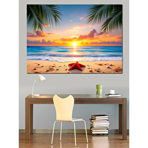 Tropikal Sahil Günbatımı Dekoratif Kanvas - Mdf Ahşap Tablo