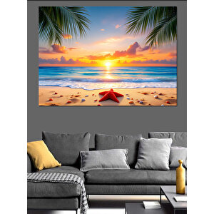 Tropikal Sahil Günbatımı Dekoratif Kanvas - Mdf Ahşap Tablo