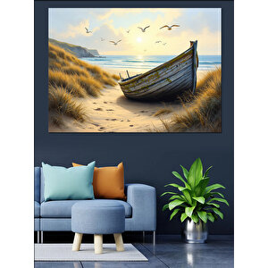 Terkedilmiş Eski Kayık Dekoratif Kanvas - Mdf Ahşap Tablo 100x140 cm