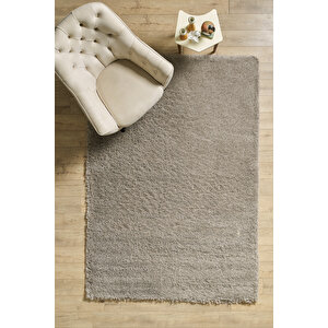 Modern Desenli Salon Halısı Peluş Halı Yıkanabilir Post Halı Bej Halı Kaymaz Tabanlı Halı 120x170 cm