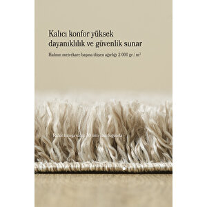 Modern Desenli Salon Halısı Peluş Halı Yıkanabilir Post Halı Bej Halı Kaymaz Tabanlı Halı