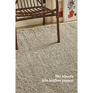 Modern Desenli Salon Halısı Peluş Halı Yıkanabilir Post Halı Bej Halı Kaymaz Tabanlı Halı 80x250 cm