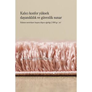 Modern Desenli Salon Halısı Peluş Halı Yıkanabilir Post Halı Pembe Halı Kaymaz Taban Halı