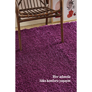 Modern Desenli Salon Halısı Peluş Halı Yıkanabilir Post Halı Mor Halı Kaymaz Taban Halı