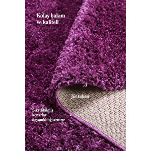 Modern Desenli Salon Halısı Peluş Halı Yıkanabilir Post Halı Mor Halı Kaymaz Taban Halı