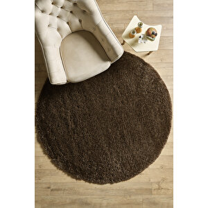 Modern Desenli Salon Halısı Peluş Halı Yıkanabilir Post Halı Kahverengi Halı Kaymaz Taban Halı Oval 120x120 cm