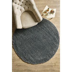 Modern Desenli Salon Halısı Peluş Halı Yıkanabilir Post Halı Açık Gri Halı Kaymaz Taban Halı Oval 80x80 cm